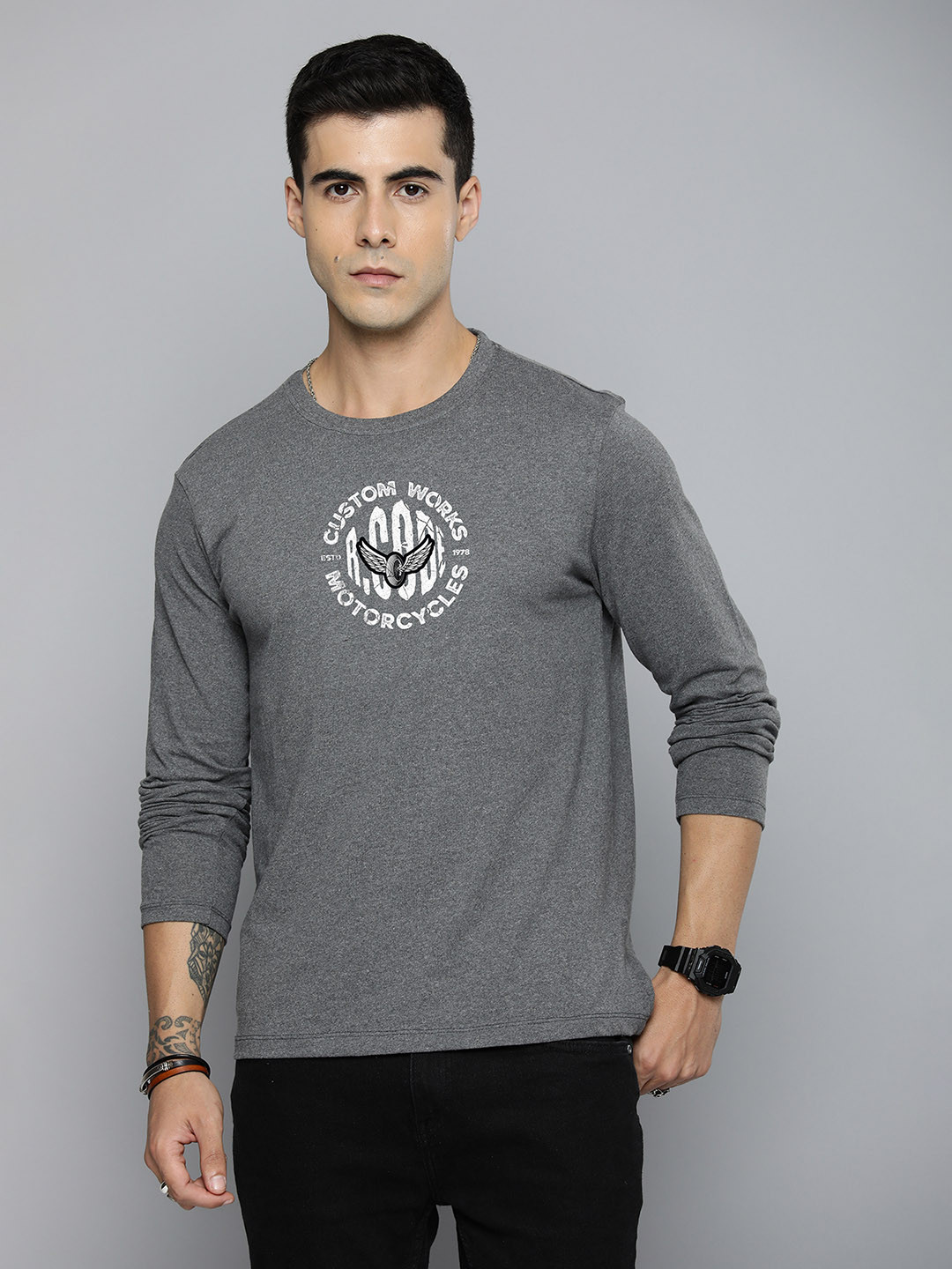 

R.Code by The Roadster Life Co. Men Printed T-shirt, Grey