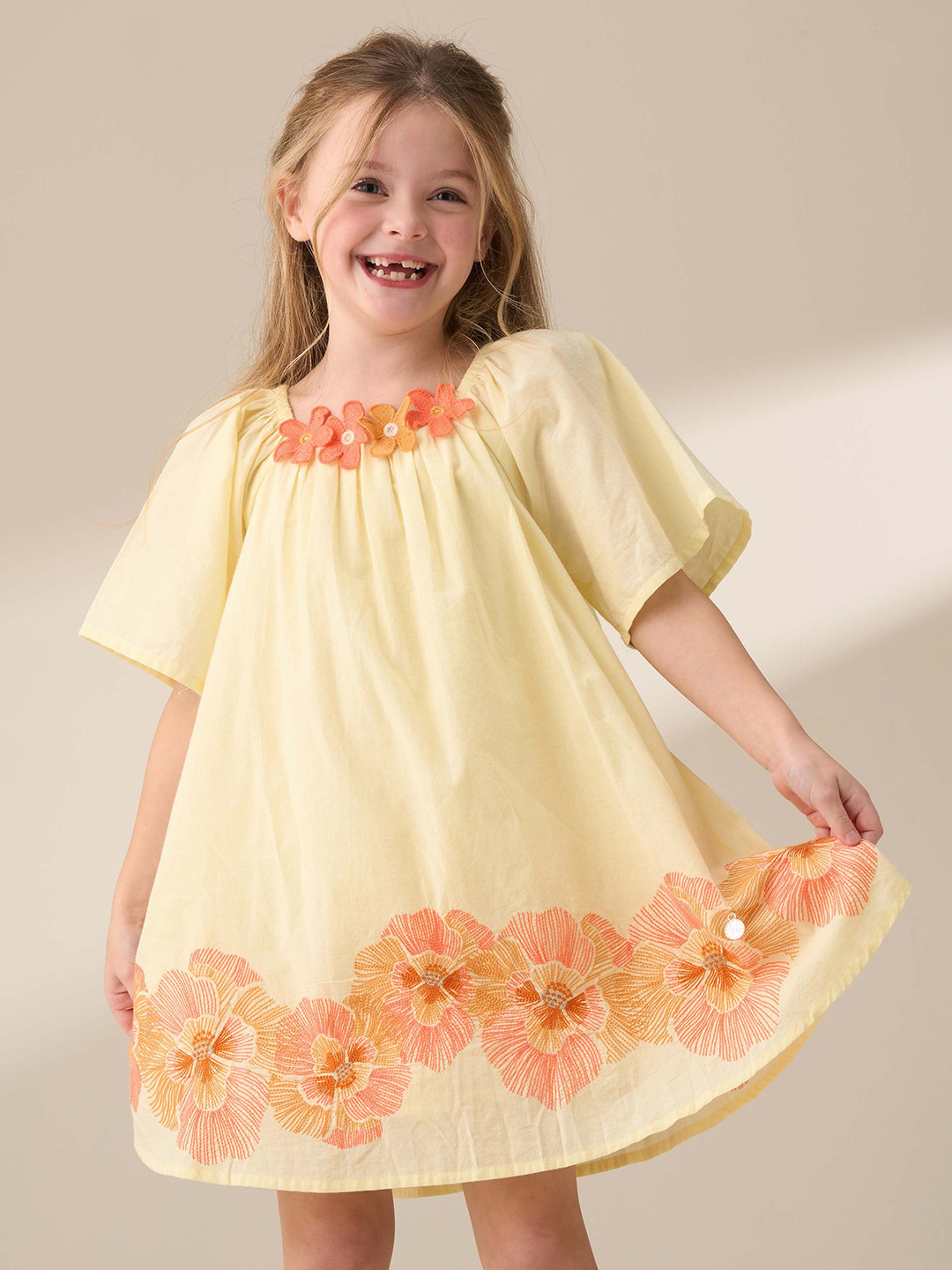 

Angel & Rocket Floral Embroidered A-Line Dress, Yellow