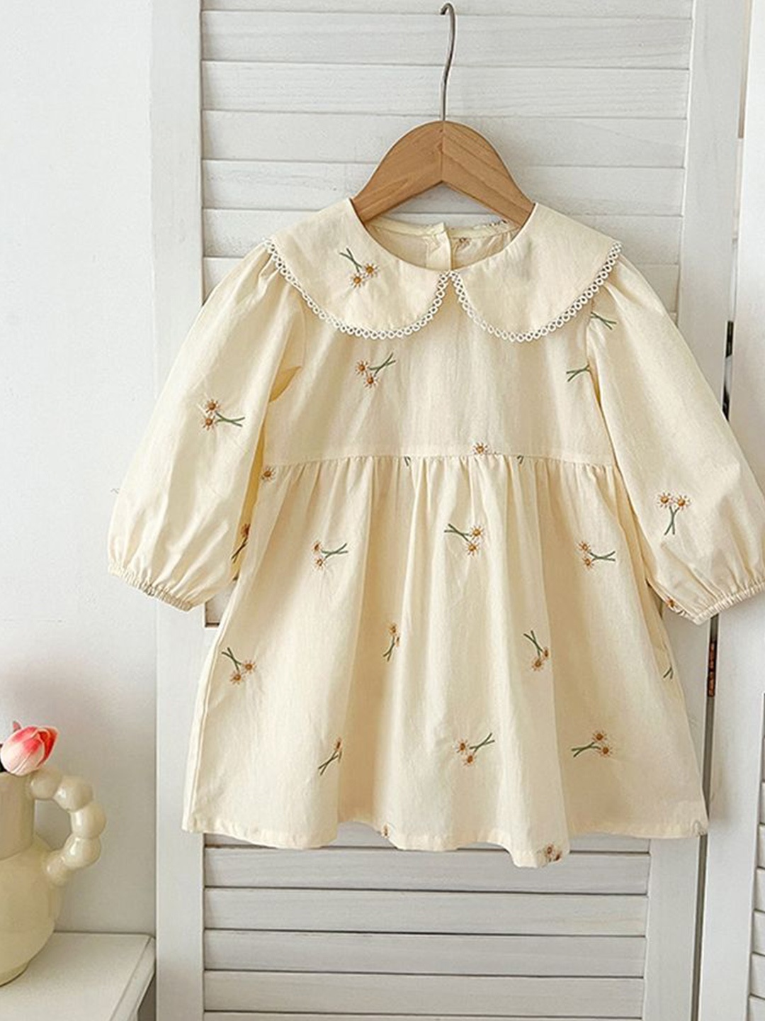

LULU & SKY Puff Sleeve A-Line Dress, Beige