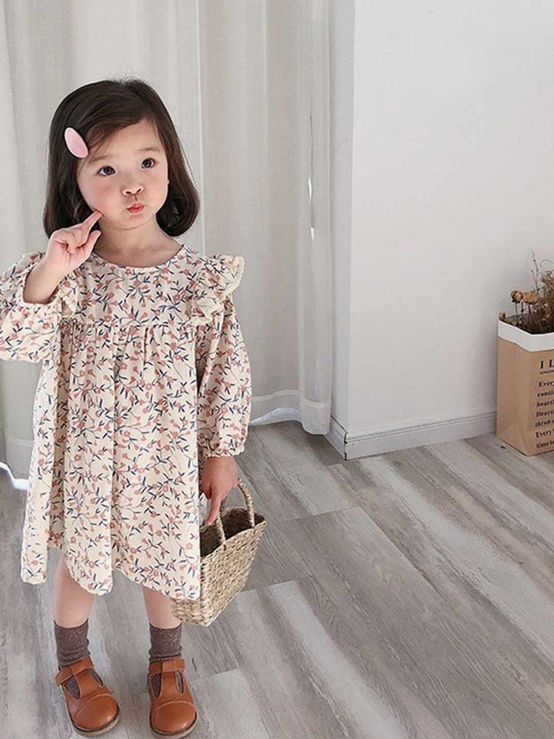 

LULU & SKY Floral Print Puff Sleeve A-Line Dress, Pink