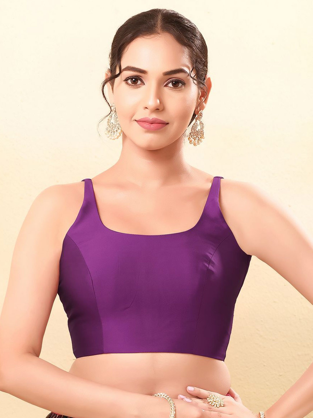 

VAMAS - THE DESIGNER BLOUSES Women Square Neck Padded Saree Blouse, Purple