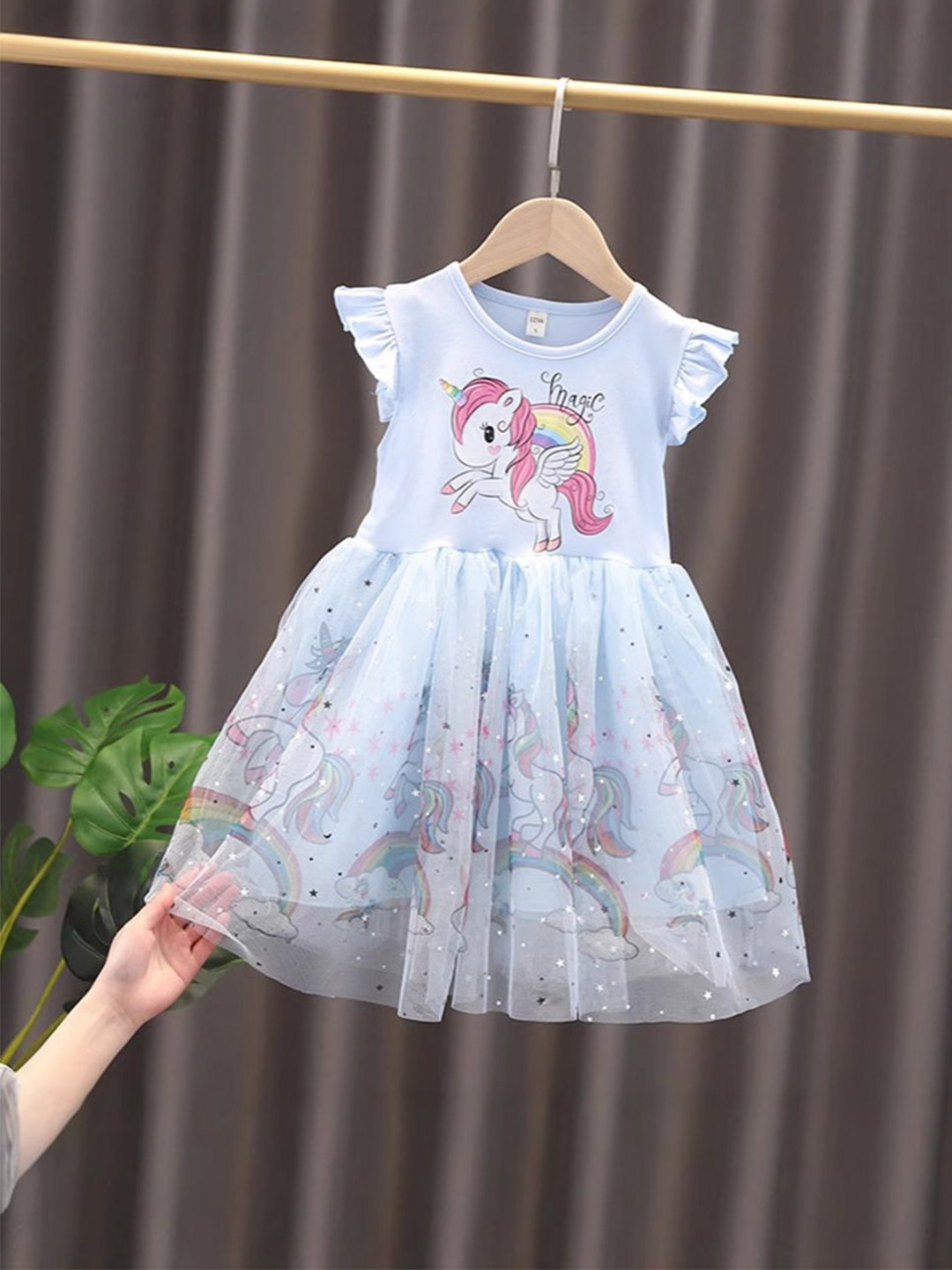 

YK Floral Print Fit & Flare Dress, Blue