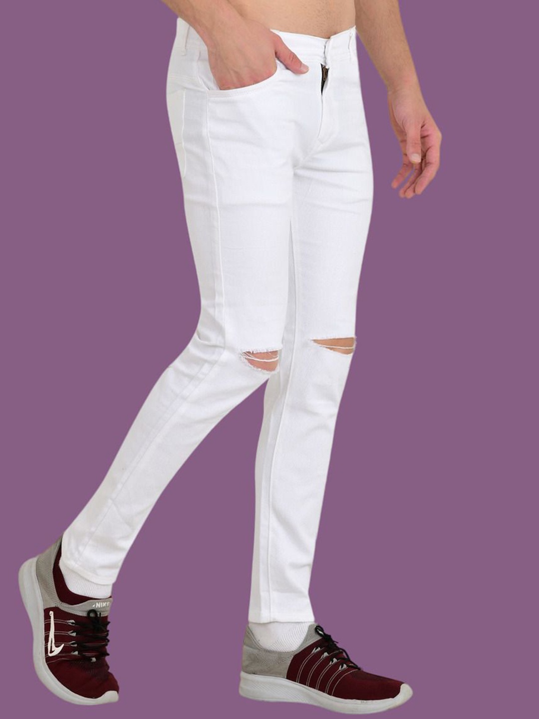 

COMFITS Men Classic Slash Knee Stretchable Jeans, White