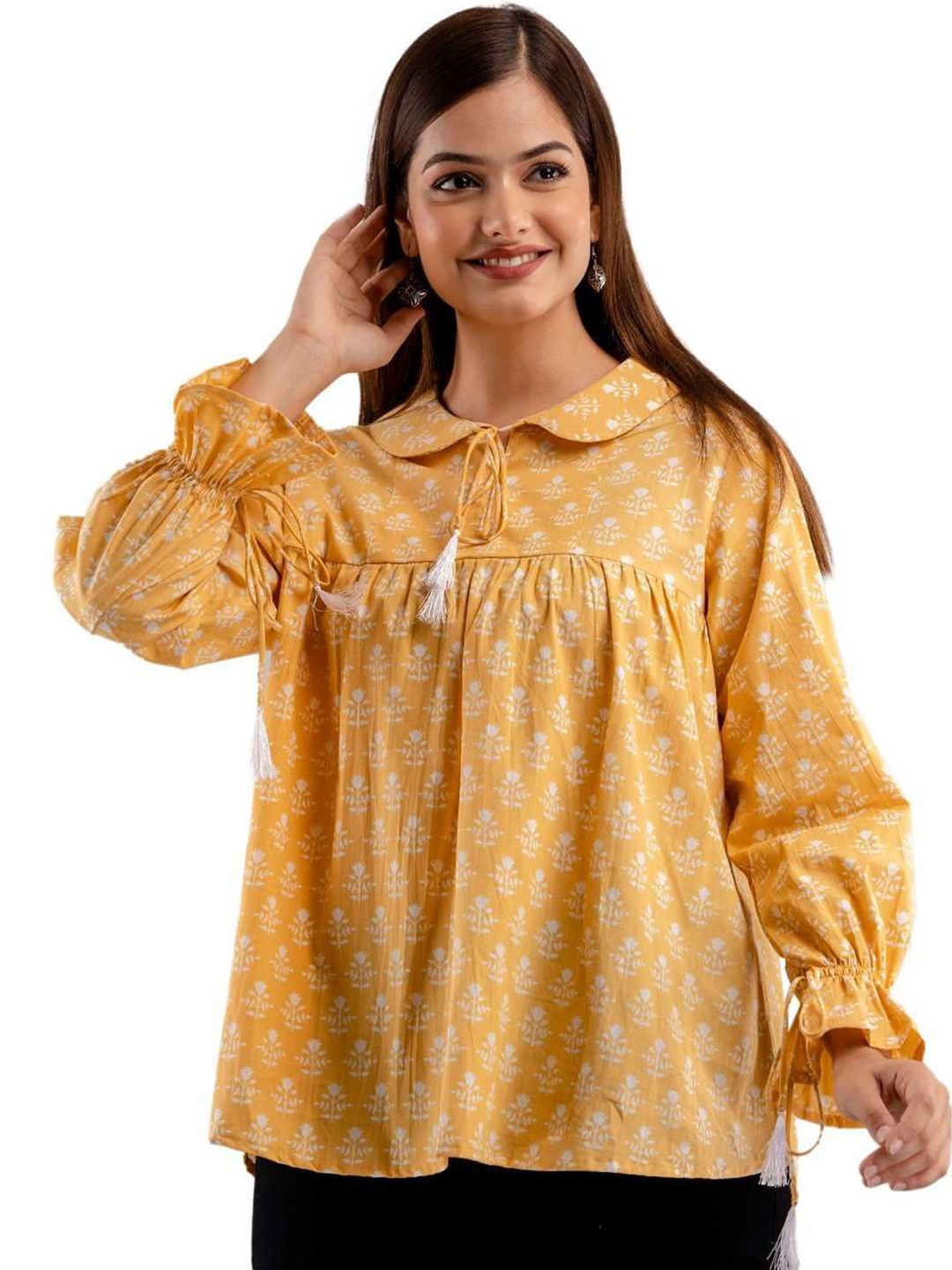 

DMP FASHION Print Cotton Top, Mustard
