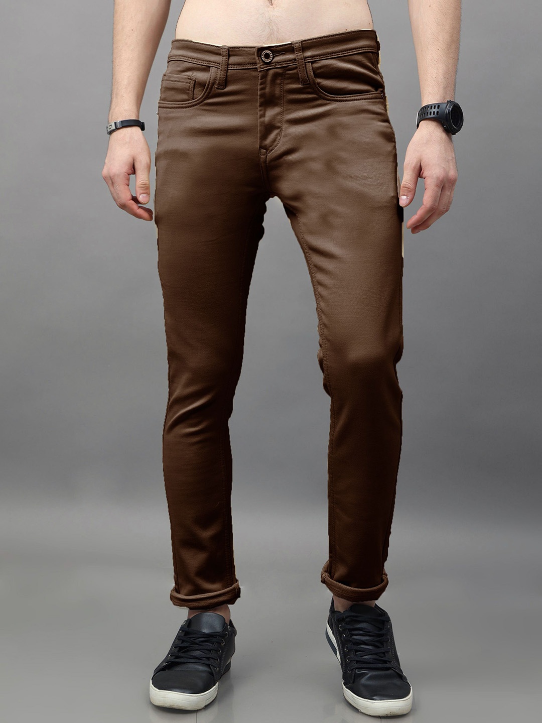 

fineblu Men Slim Fit Stretchable Jeans, Brown