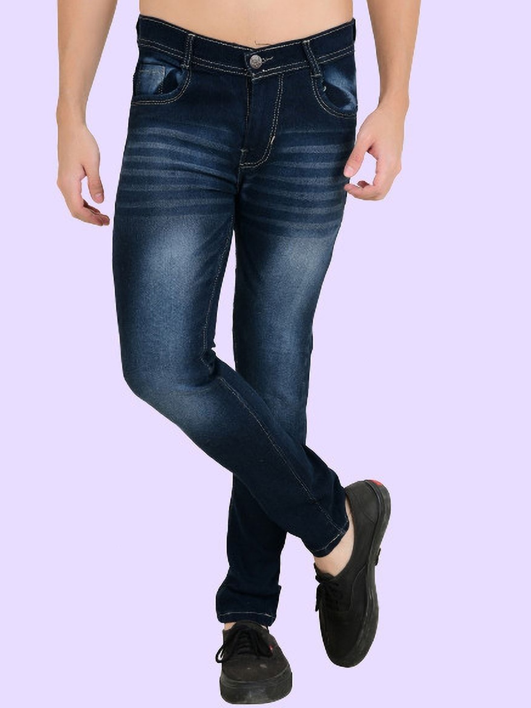 

COMFITS Men Classic Low Distress Heavy Fade Stretchable Jeans, Blue