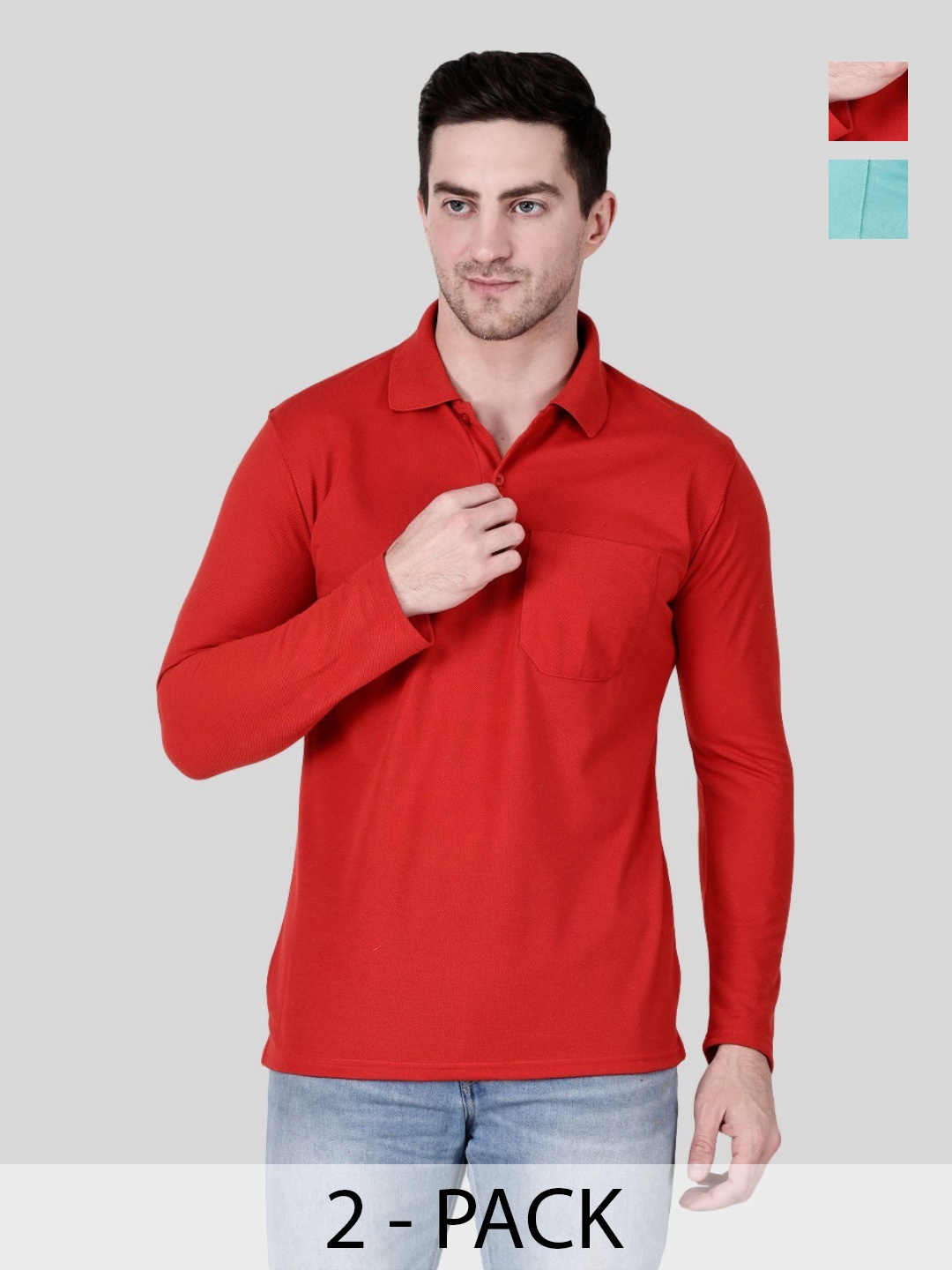 

SAIKSA FASHION Men 2 Polo Collar Applique T-shirt, Multi
