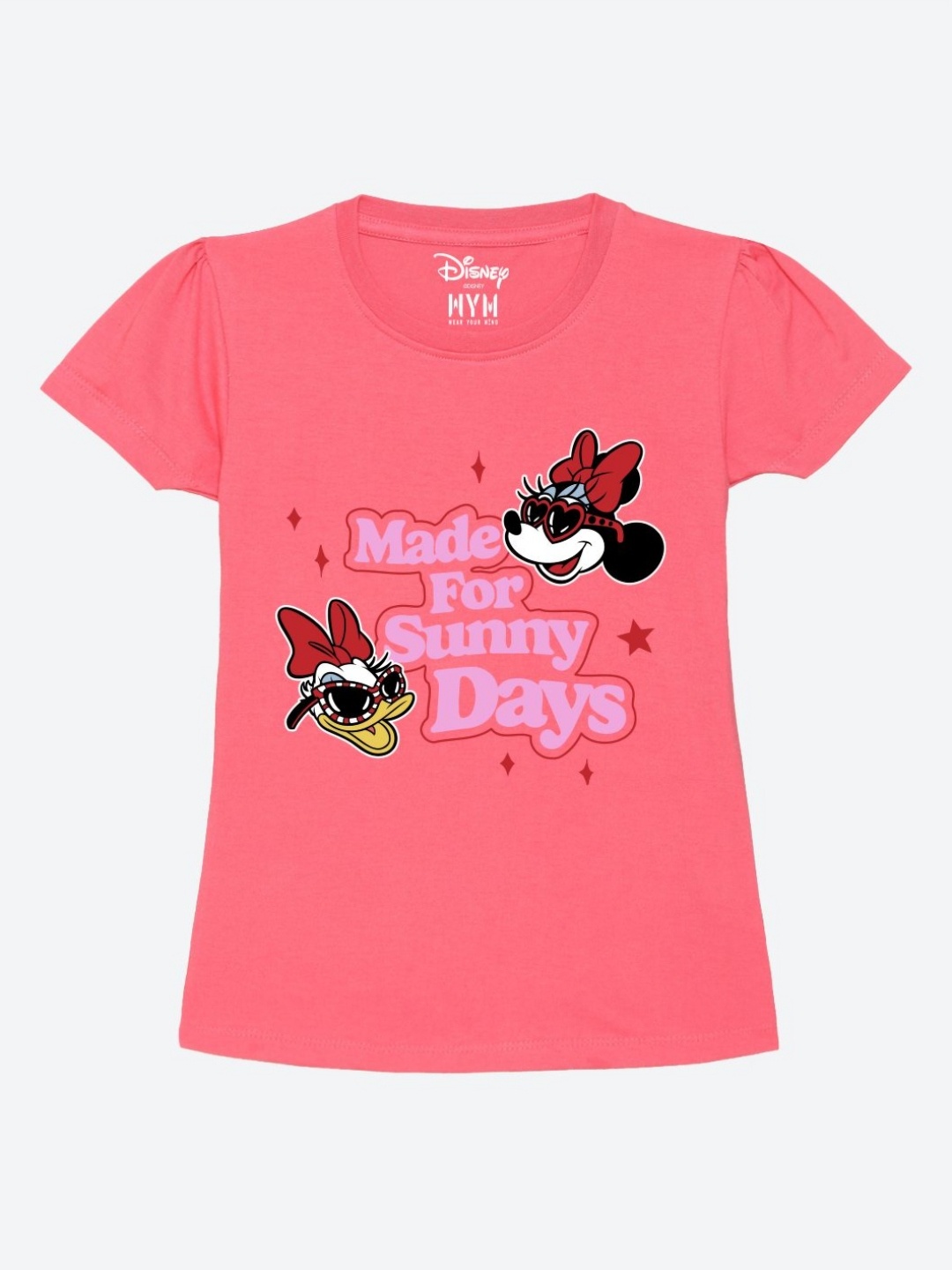 

Wear Your Mind Girls Minnie Mouse Printed Puff Sleeves Pure Cotton T-shirt, Pink