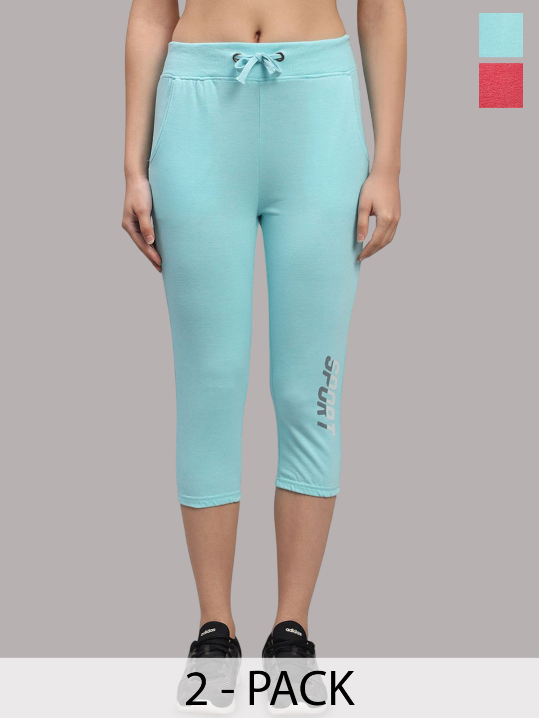 

TRAZO Pack Of 2 Mid-Rise Cotton Capris, Pink