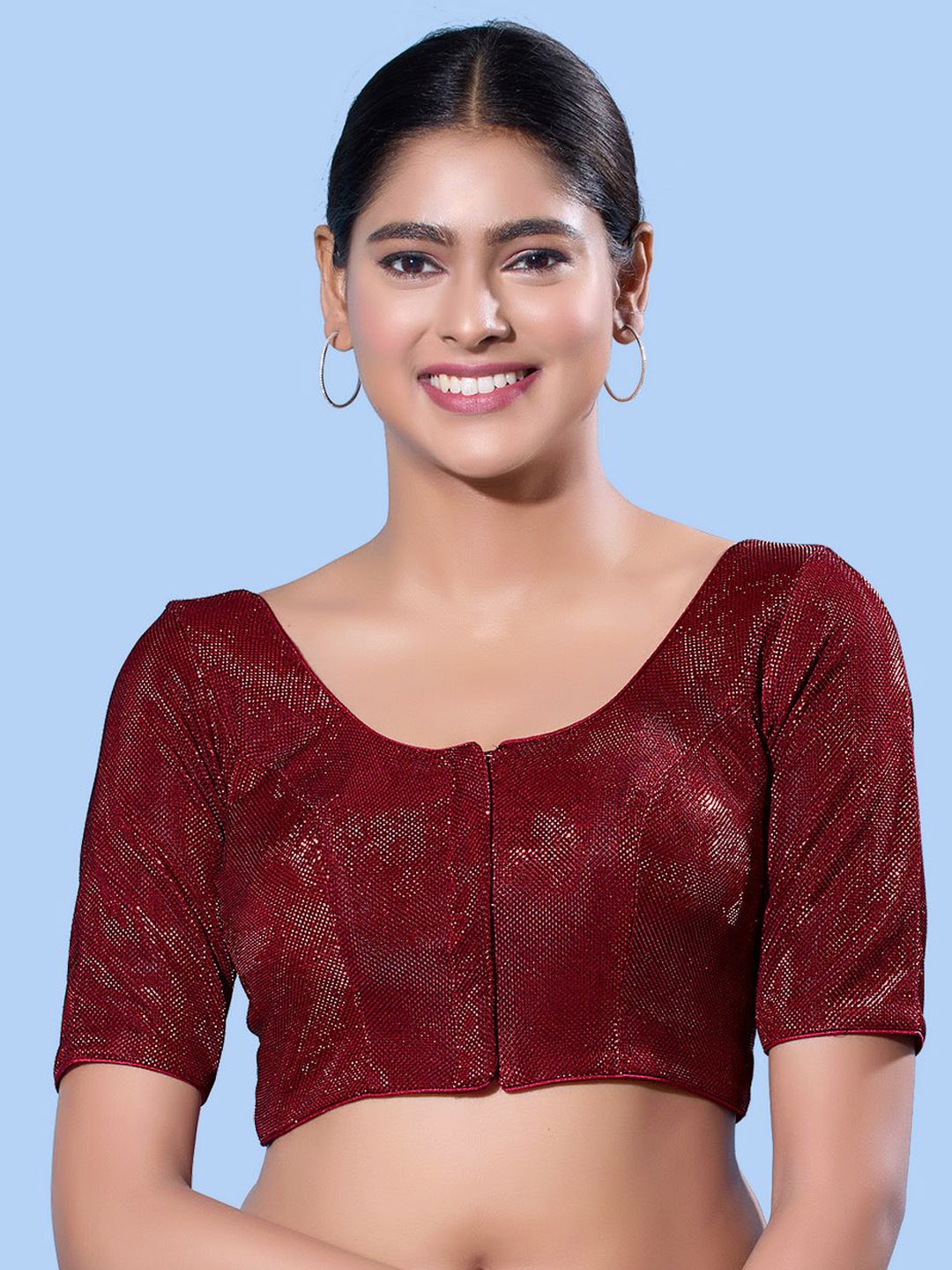 

VAMAS - THE DESIGNER BLOUSES Women Round Neck Padded Saree Blouse, Maroon