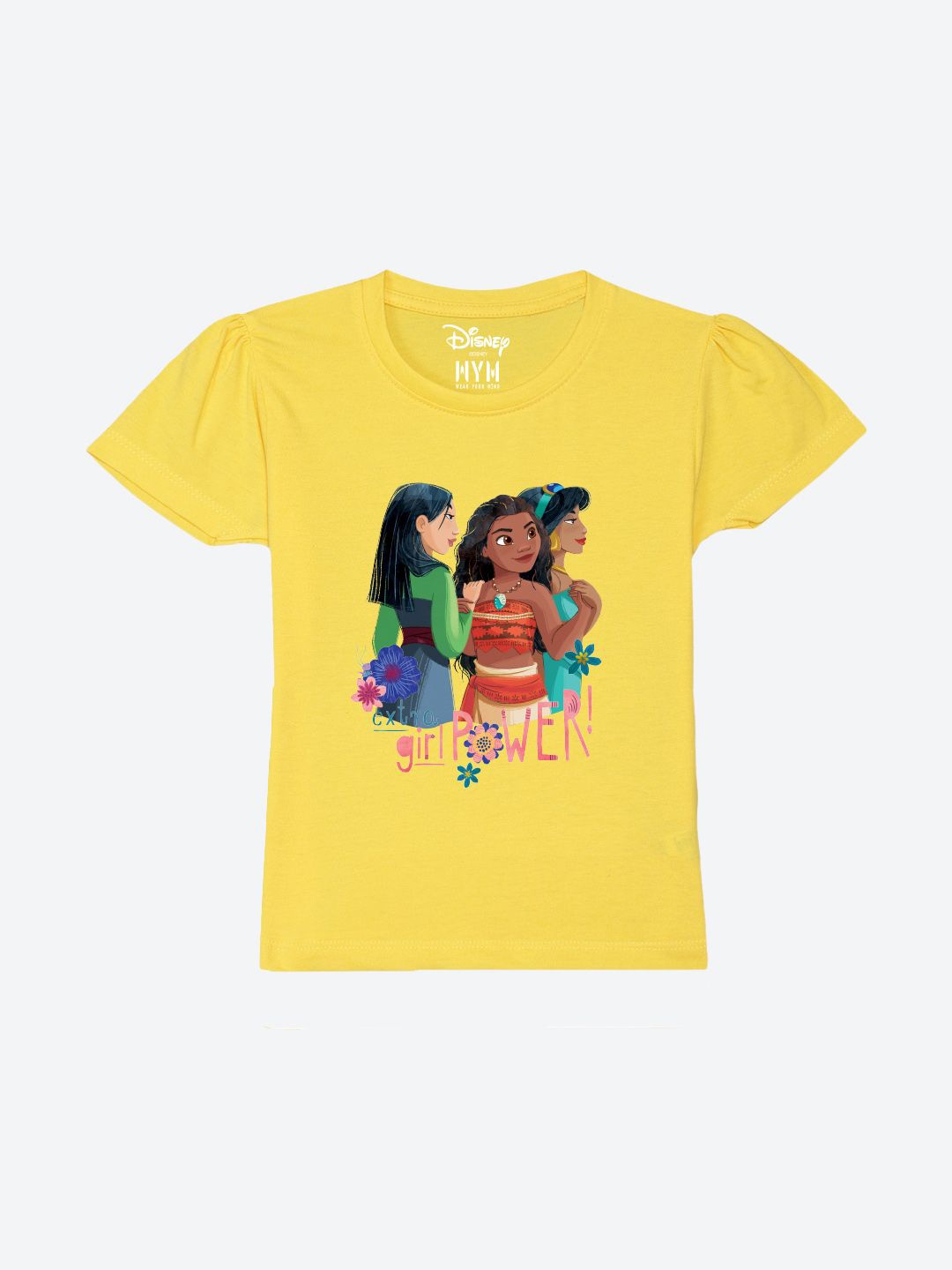 

Wear Your Mind Girls Printed Puff Sleeves Pure Cotton Applique T-shirt, Yellow