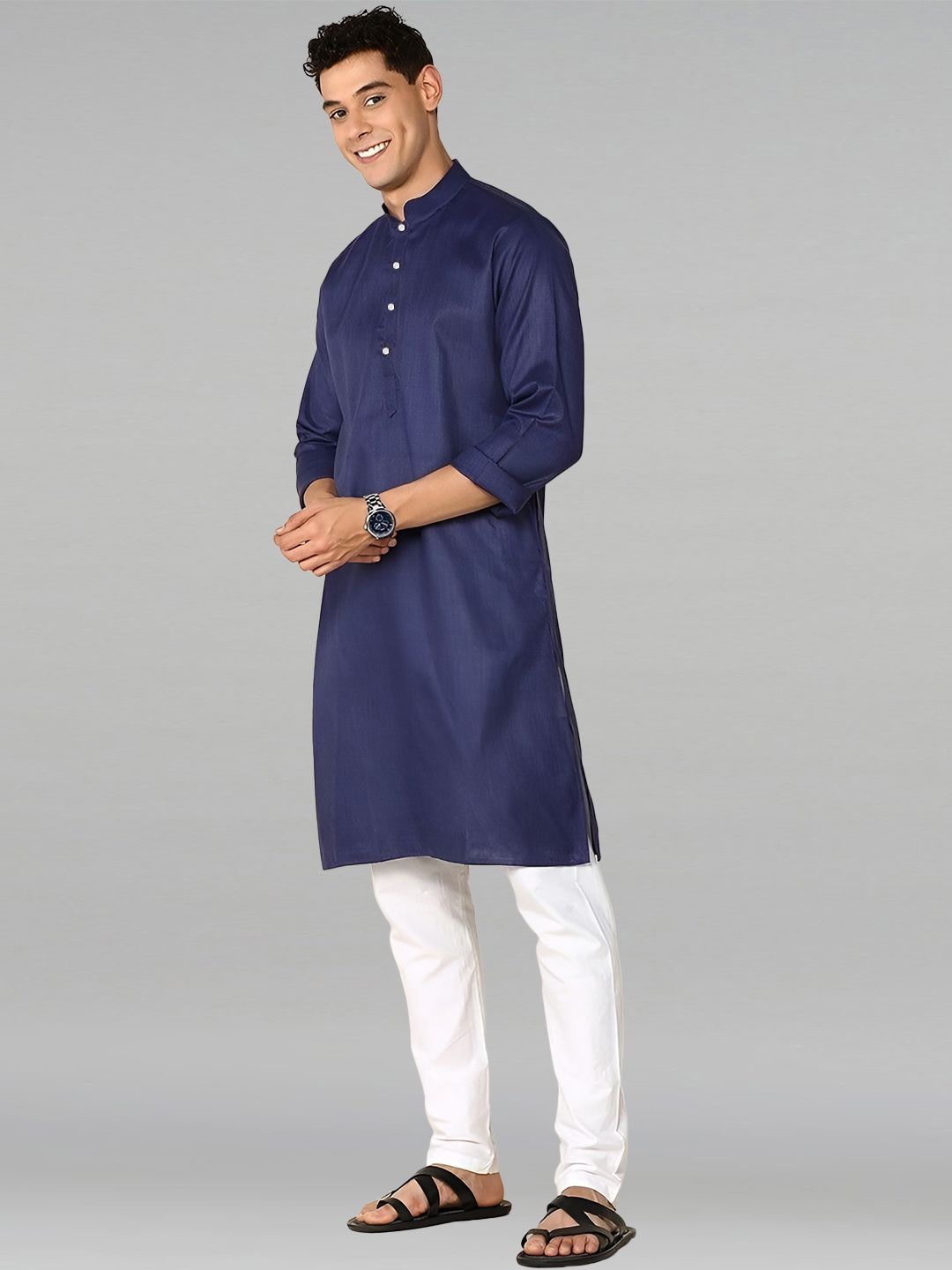 

PulseIQ Men Regular Pure Cotton Kurta with Trousers, Navy blue