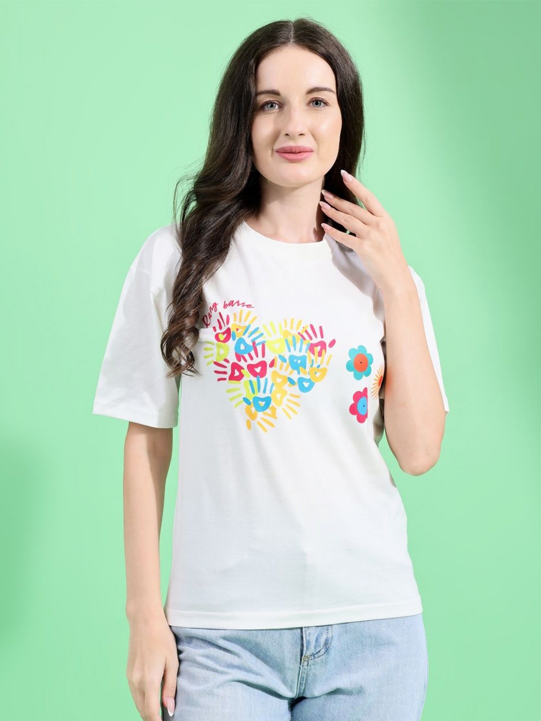 

ANJIR Women Typography Printed T-shirt, White
