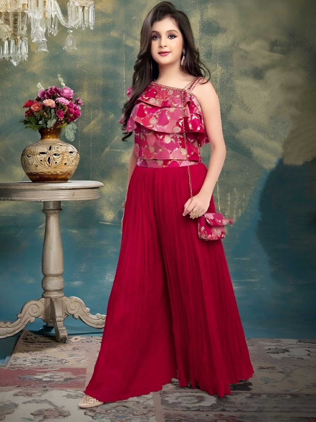 

BAESD Girls Printed Top with Palazzos, Red
