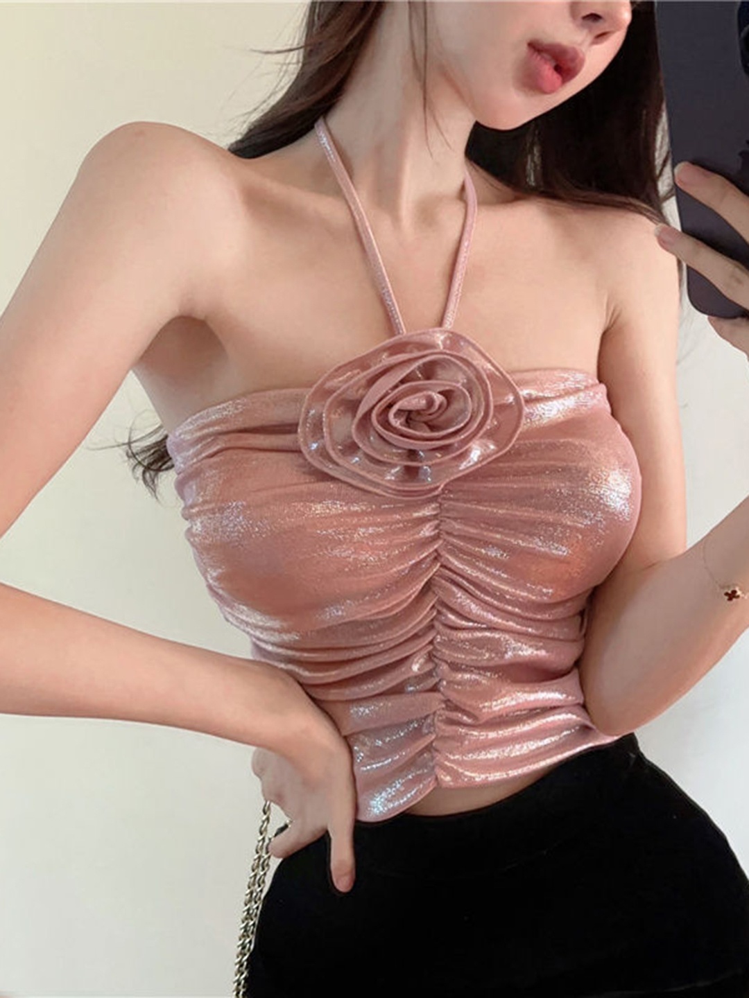 

StyleCast x Revolte Women Embellished Fitted Crop Top, Pink