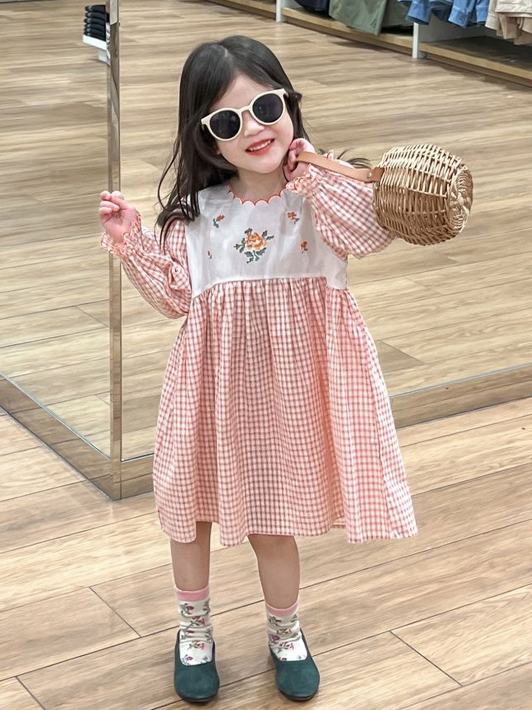 

LULU & SKY Polka Dot Print Flutter Sleeve A-Line Dress, Pink