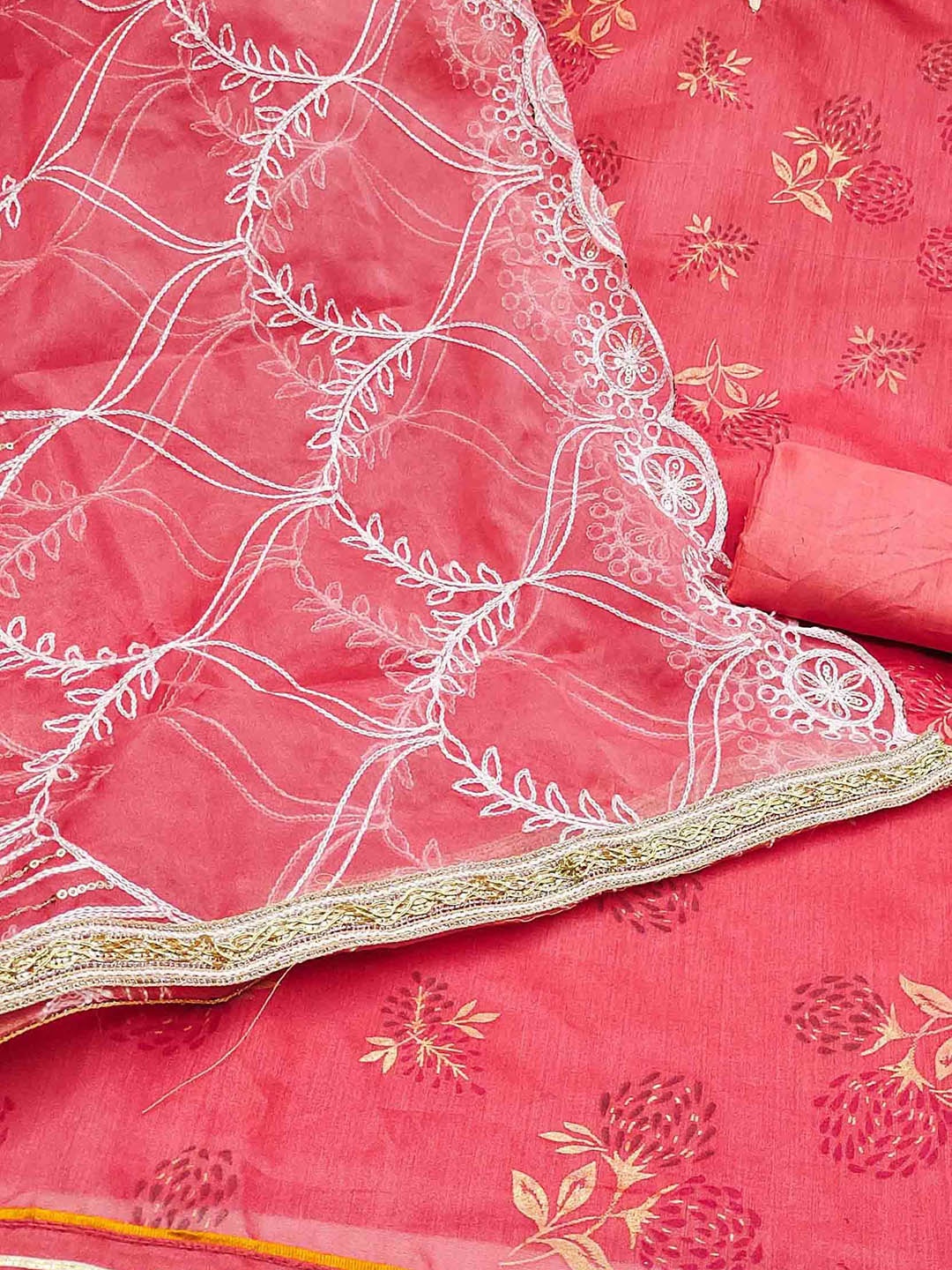 

SHADOW & SAINING Embellished Semi-Stitched Dress Material, Pink