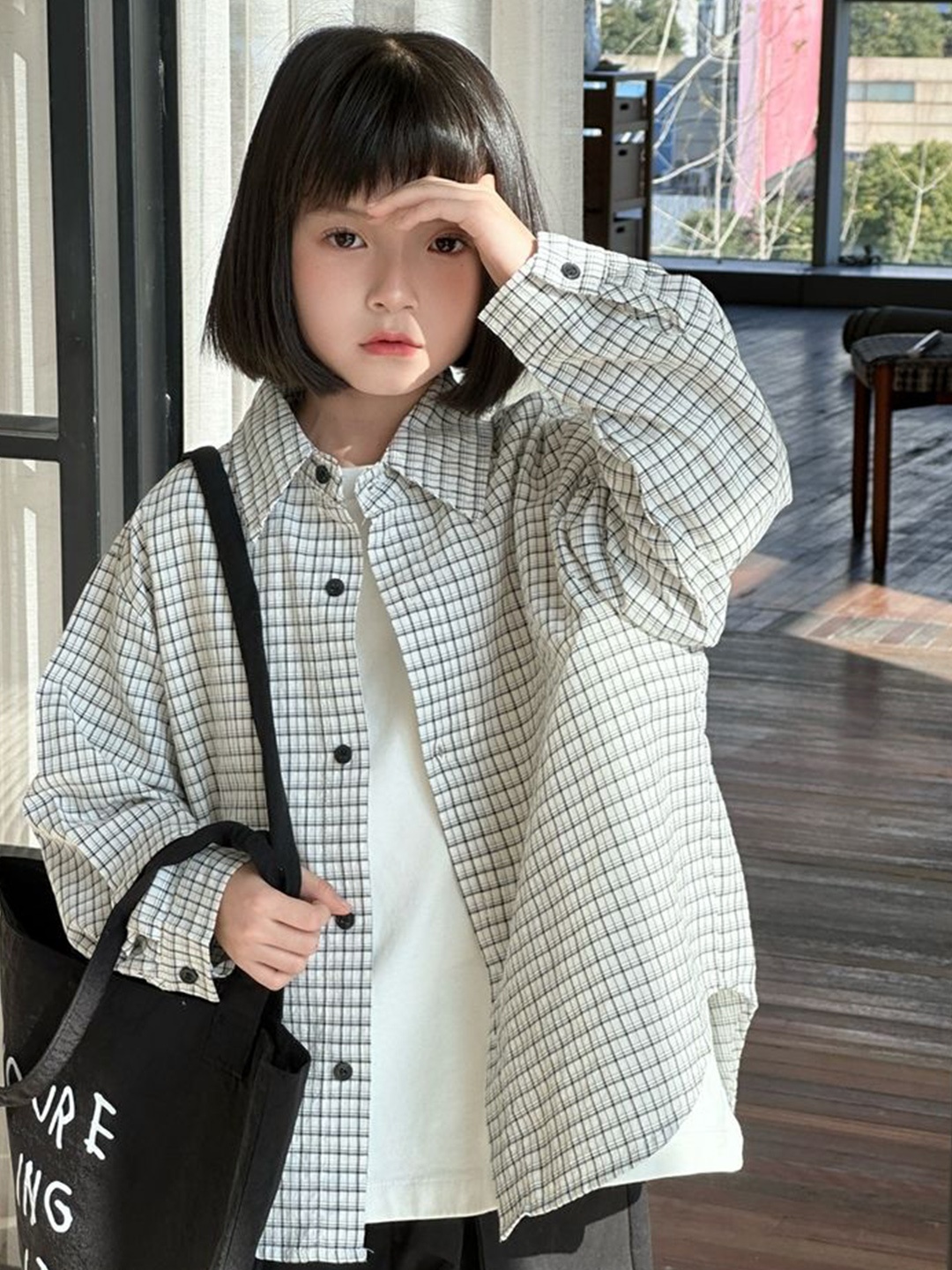 

LULU & SKY Unisex Kids Tartan Checks Opaque Checked Casual Shirt, White