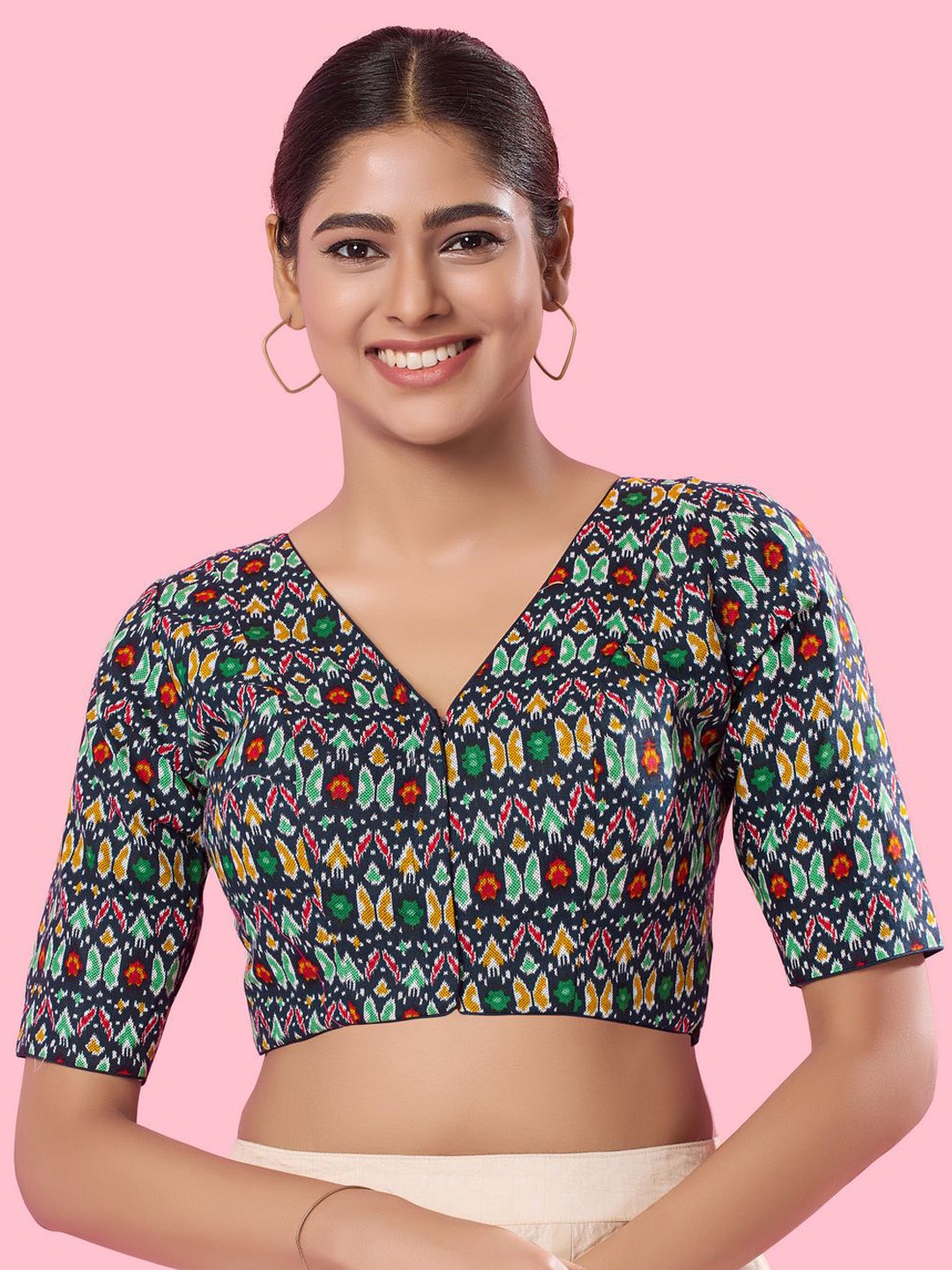 

VAMAS - THE DESIGNER BLOUSESWomen V-Neck Padded Saree Blouse, Navy blue