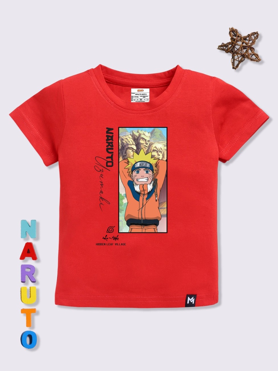 

YK X Minute Mirth Boys Naruto Printed Cotton T-shirt, Red