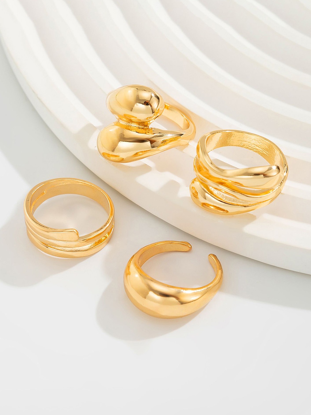 

LULU & SKY Set Of 4 Gold-Plated Adjustable Finger Rings