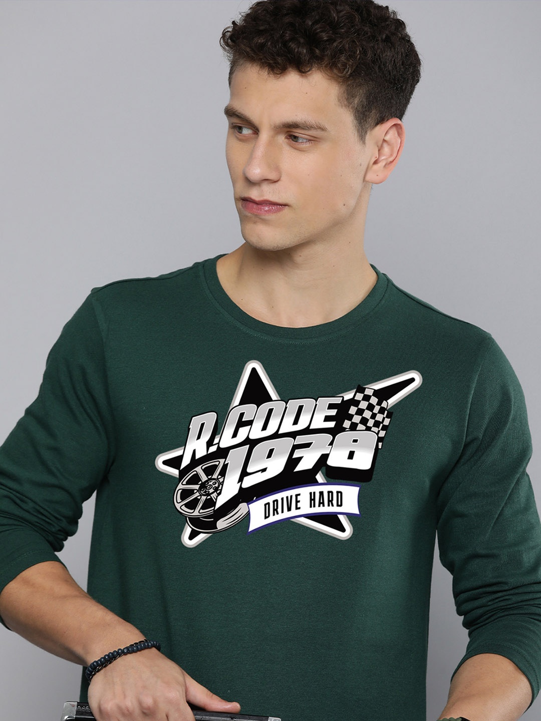 

R.Code by The Roadster Life Co. Men Printed T-shirt, Green