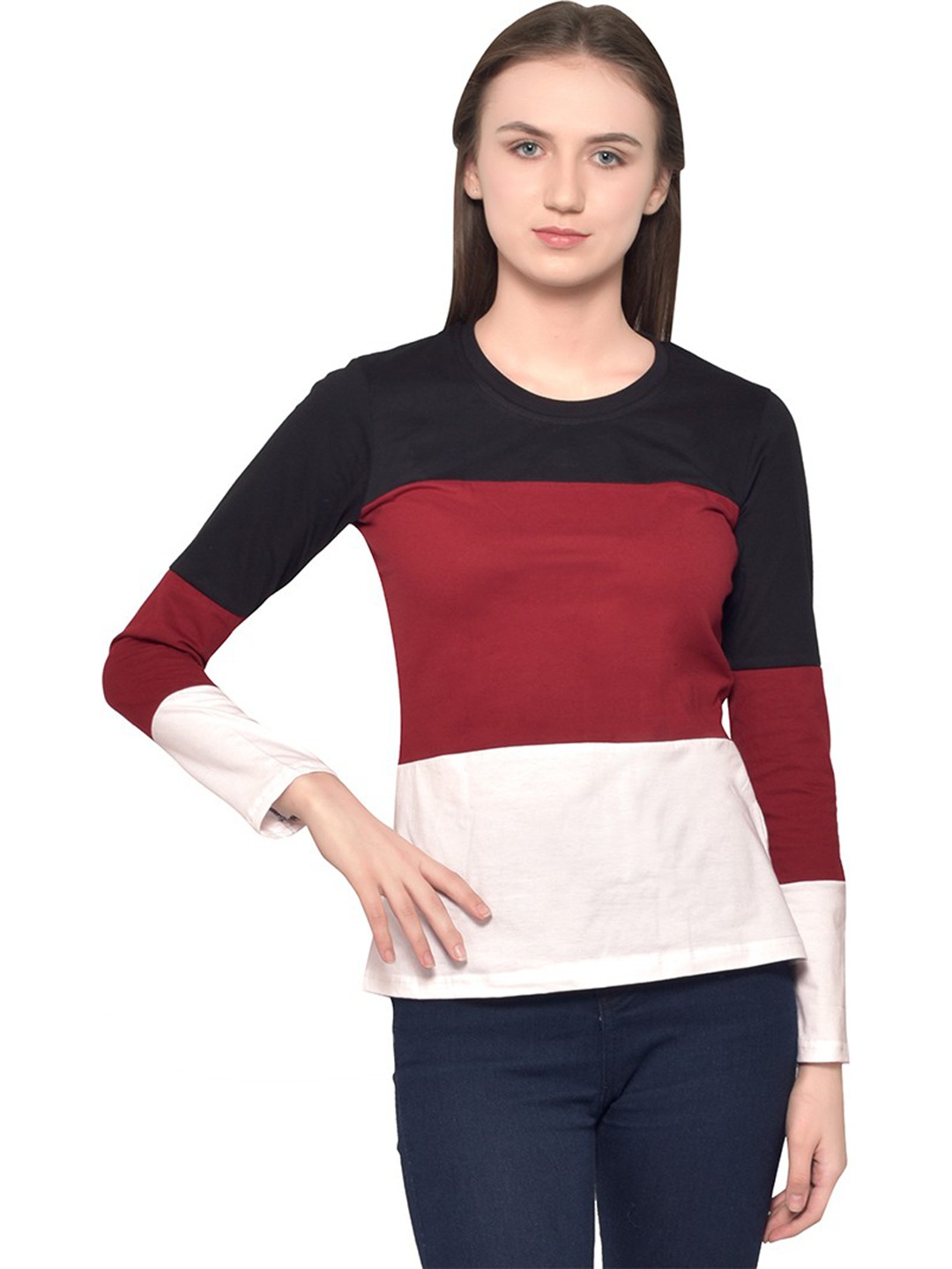 

BEYOU FASHION Women Colourblocked Pockets Slim Fit T-shirt, White