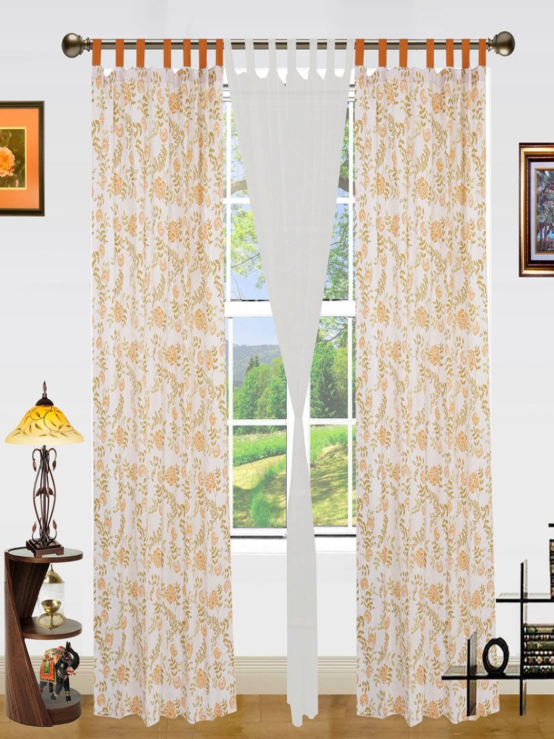 

Dekor World White Set of 3 Floral Door Curtain