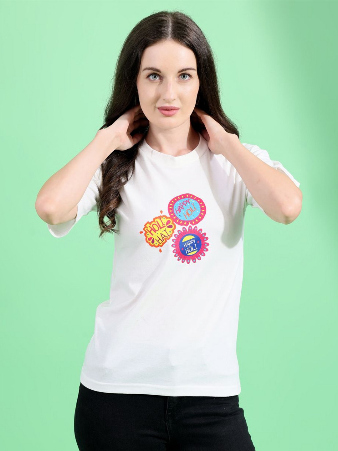 

ANJIR Women Typography Printed T-shirt, White