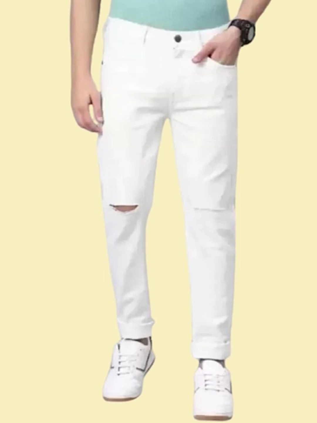 

COMFITS Men Classic Slash Knee Stretchable Jeans, White