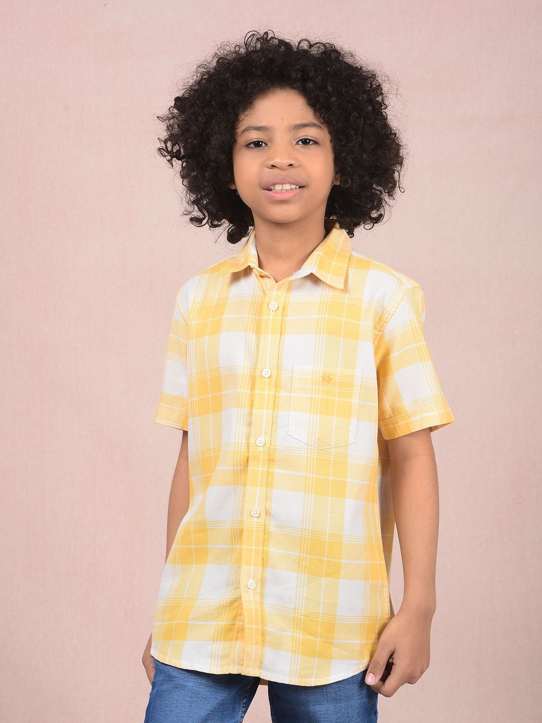 

Crimsoune Club Boys Classic Slim Fit Tartan Checks Opaque Checked Casual Shirt, Yellow