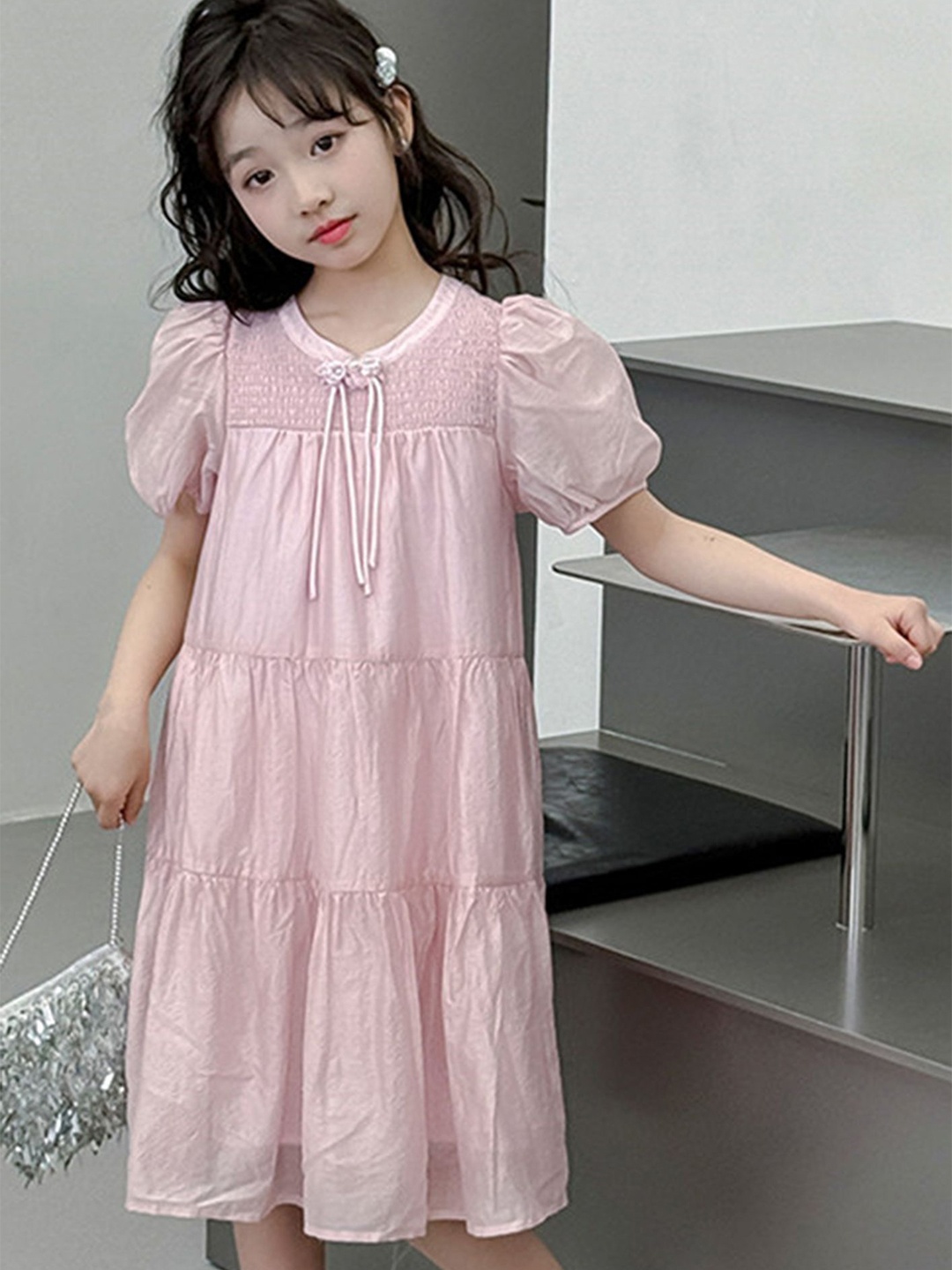 

LULU & SKY Peter Pan Collar Puff Sleeve A-Line Dress, Pink