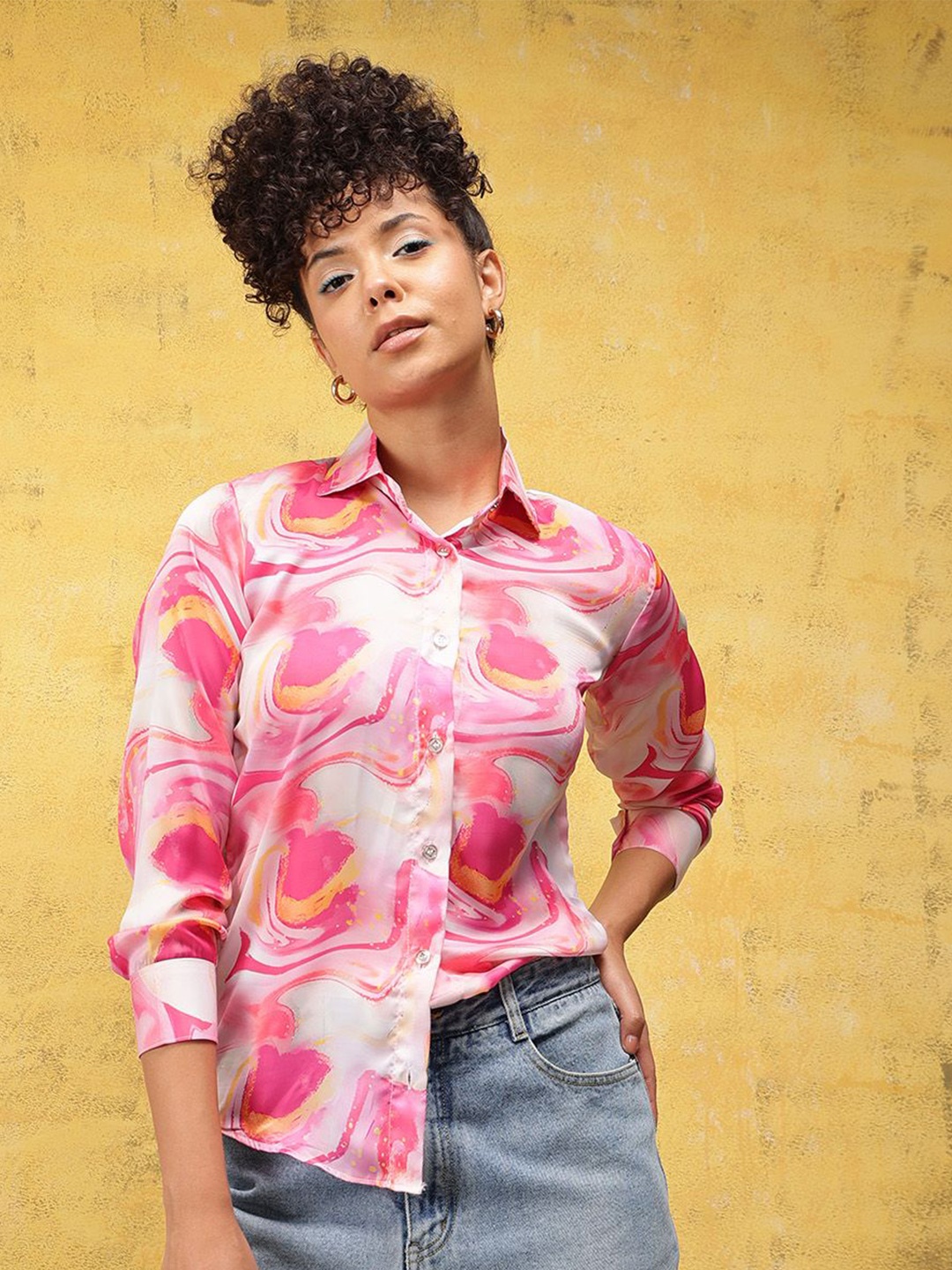 

RATSHIKA Women Classic Opaque Printed Casual Shirt, Pink