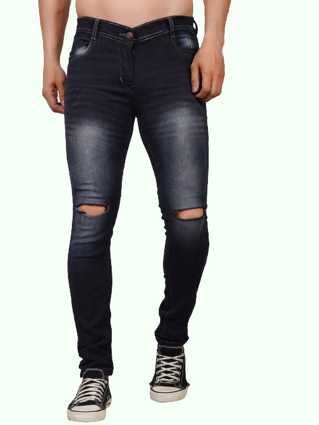 

COMFITS Men Classic Slash Knee Heavy Fade Stretchable Jeans, Blue