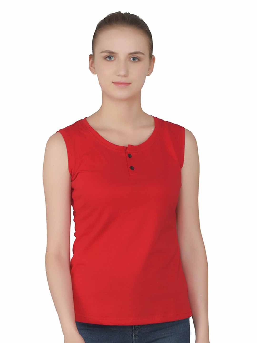 

BEYOU FASHION Women Henley Neck Pockets Slim Fit T-shirt, Red