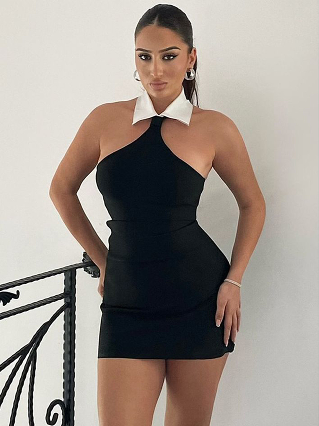 

LULU & SKY Halter Neck Bodycon Mini Dress, Black