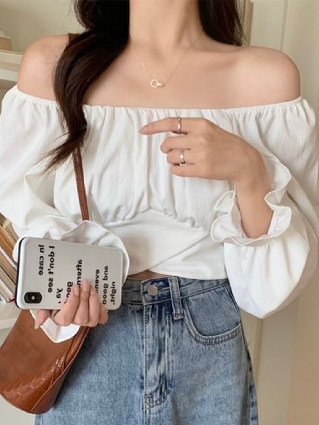

NiloBerry Chiffon Bardot Crop Top, White