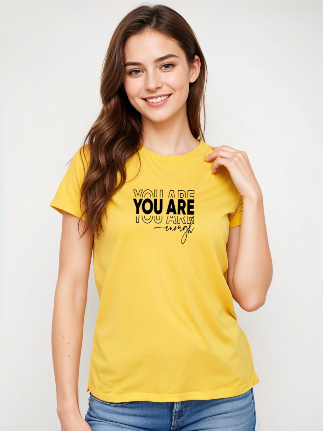

DressBerry Women Typography Printed Applique T-shirt, Yellow