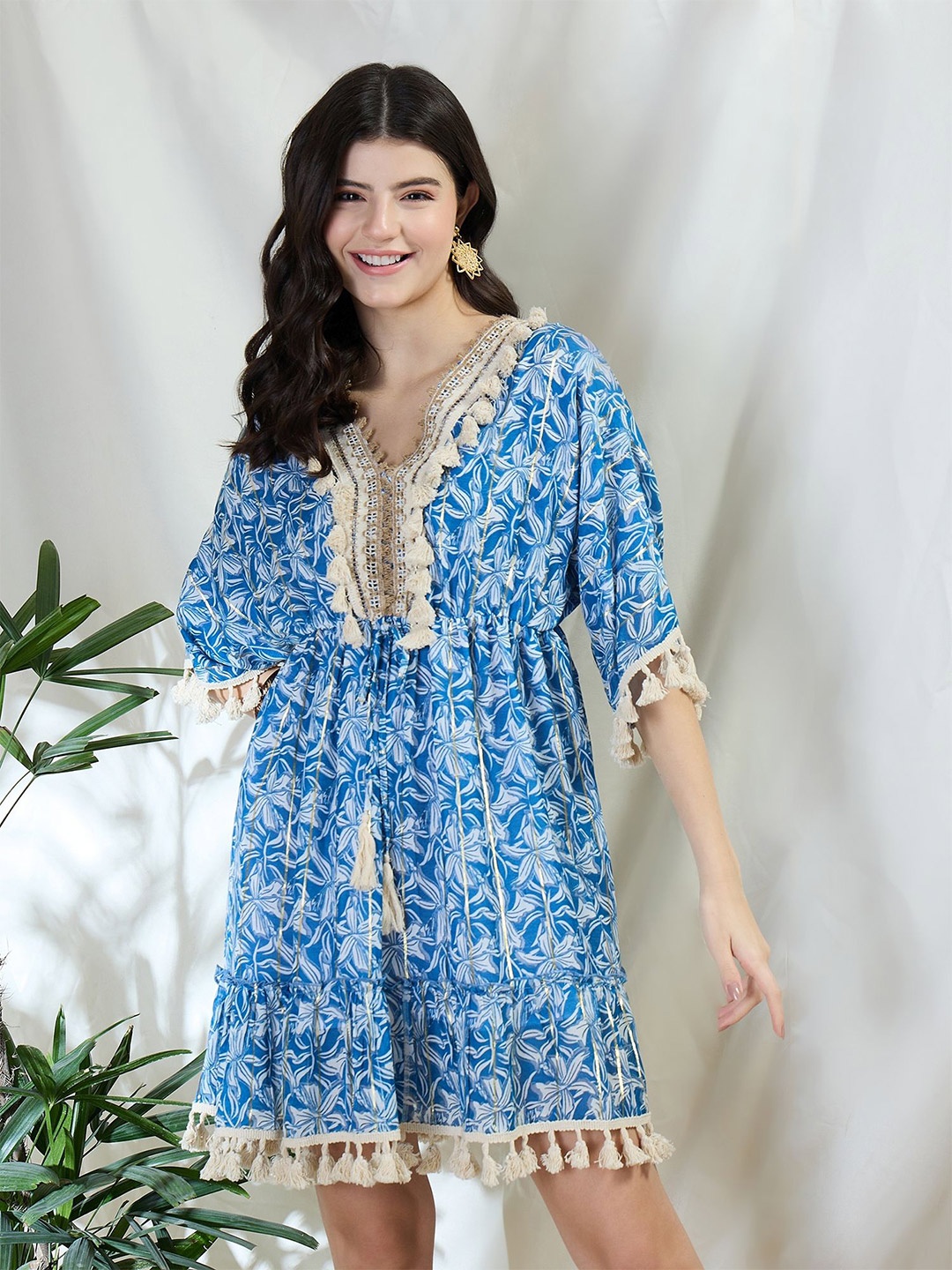 

DRAPE AND DAZZLE Floral Print A-Line Dress, Blue