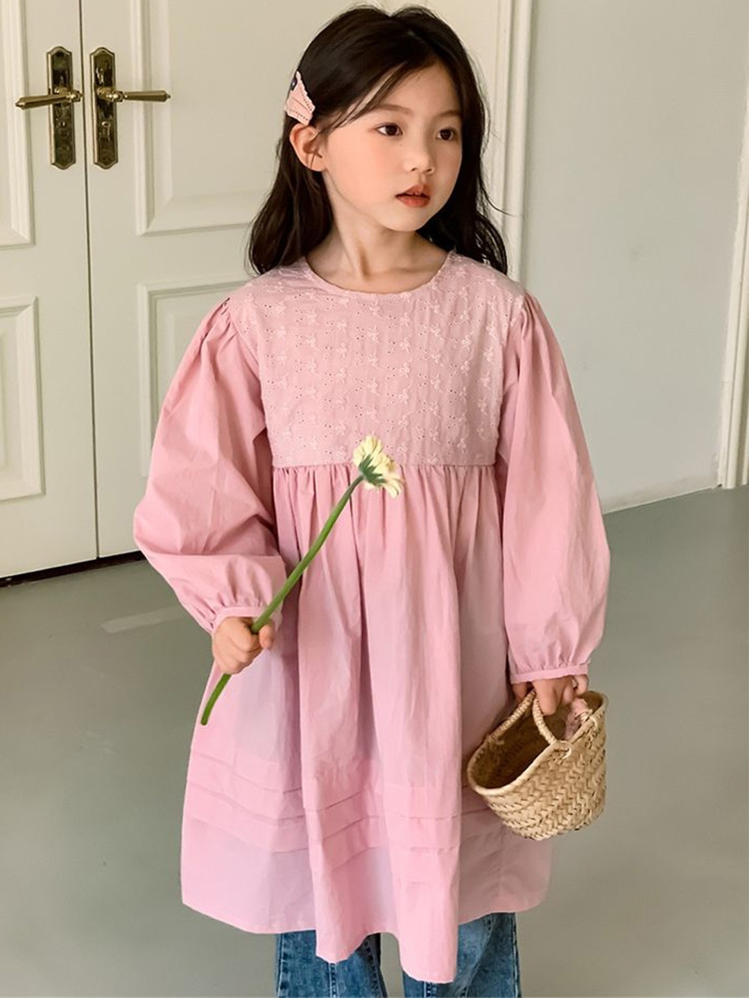 

LULU & SKY Puff Sleeve Fit & Flare Dress, Pink