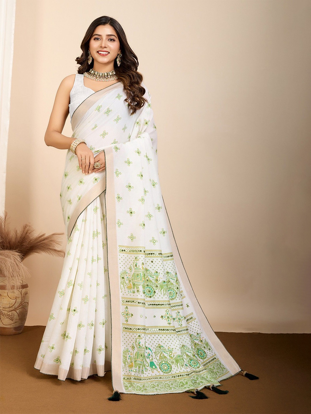 

MySilkLove Ethnic Motifs Zari Silk Cotton Saree, White