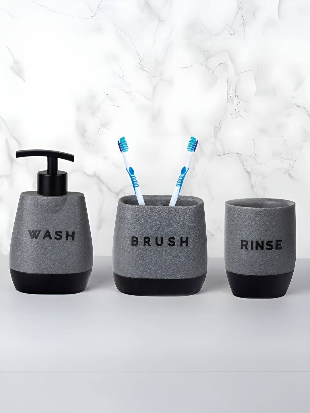 

The Better Home Black 3 piece Solid Polyresin Bath Accessories Set