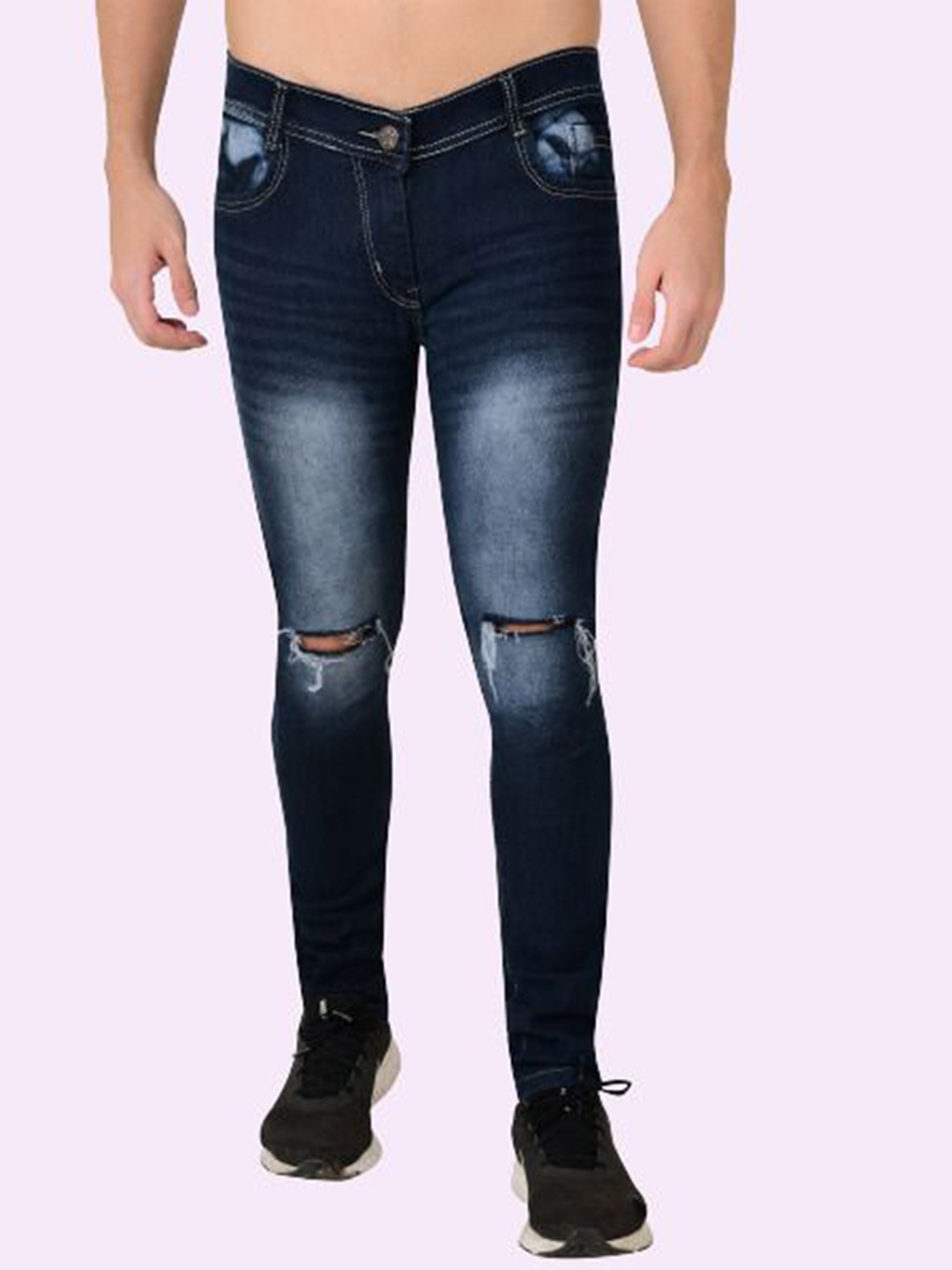 

COMFITS Men Classic Slash Knee Heavy Fade Stretchable Jeans, Blue