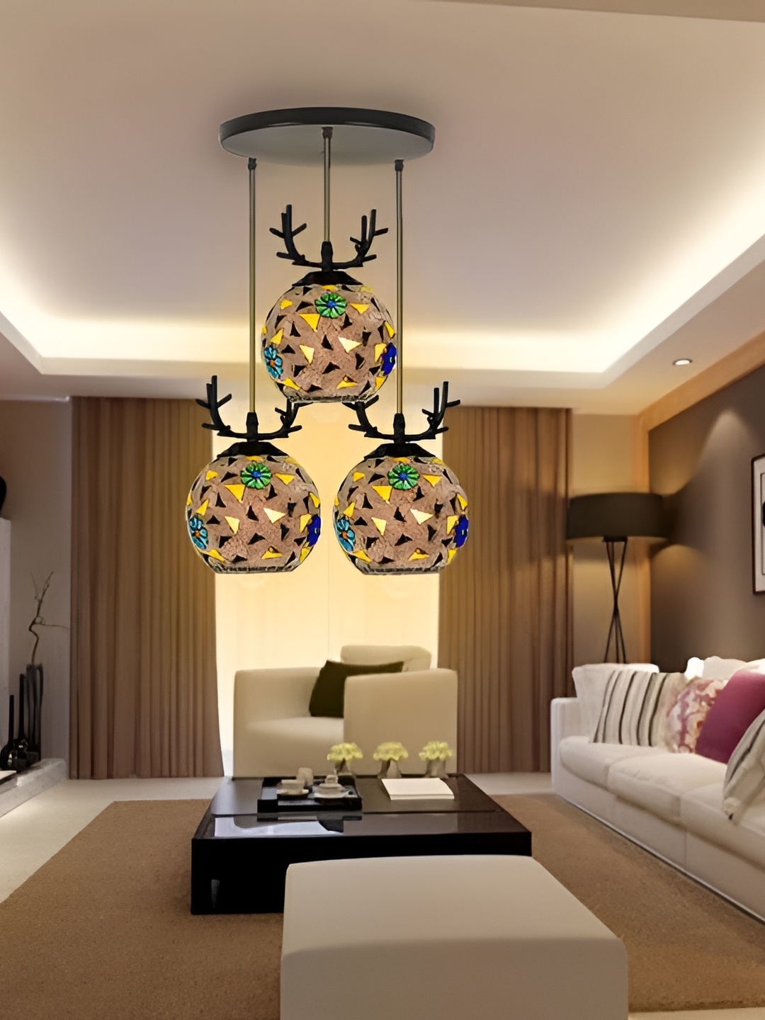 

GAUVIK Green & Yellow Printed Glass Ceiling Lamp