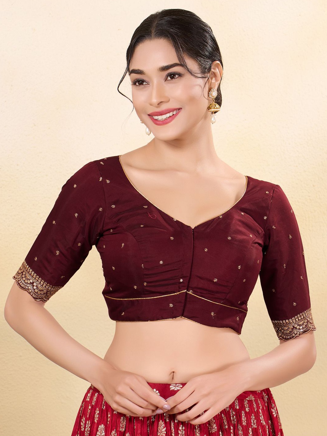 

VAMAS - THE DESIGNER BLOUSES Women Sweetheart Neck Padded Saree Blouse, Maroon