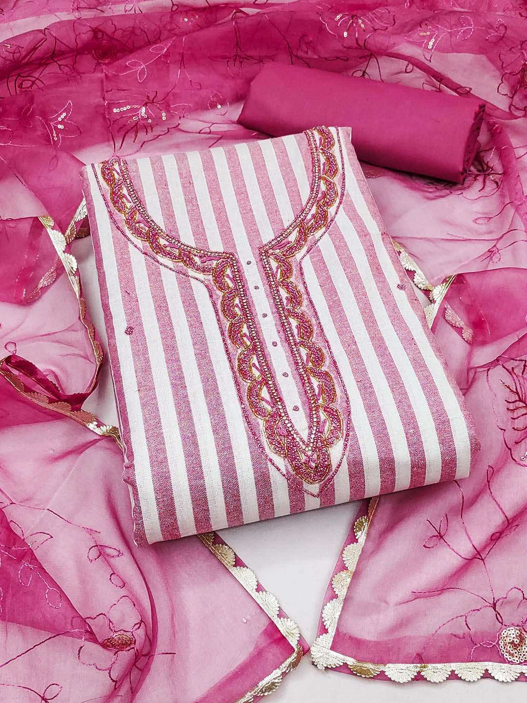 

SHADOW & SAINING Embellished Pure Cotton Semi-Stitched Dress Material, Pink