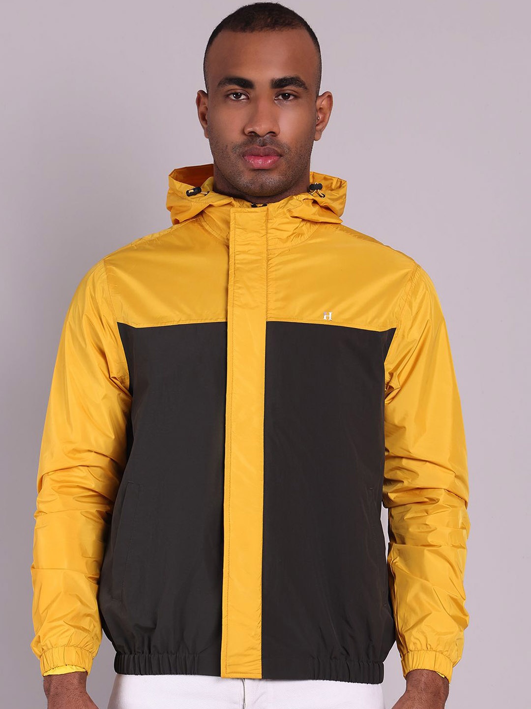 

HOUSE OF VEDAS Color Blocked Waterproof Hooded Rain Jacket, Yellow