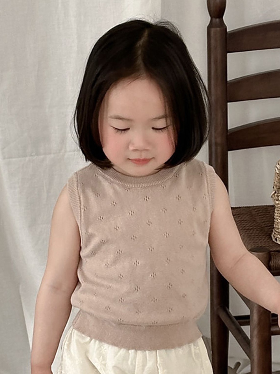 

LULU & SKY Geometric Cotton Top, Beige