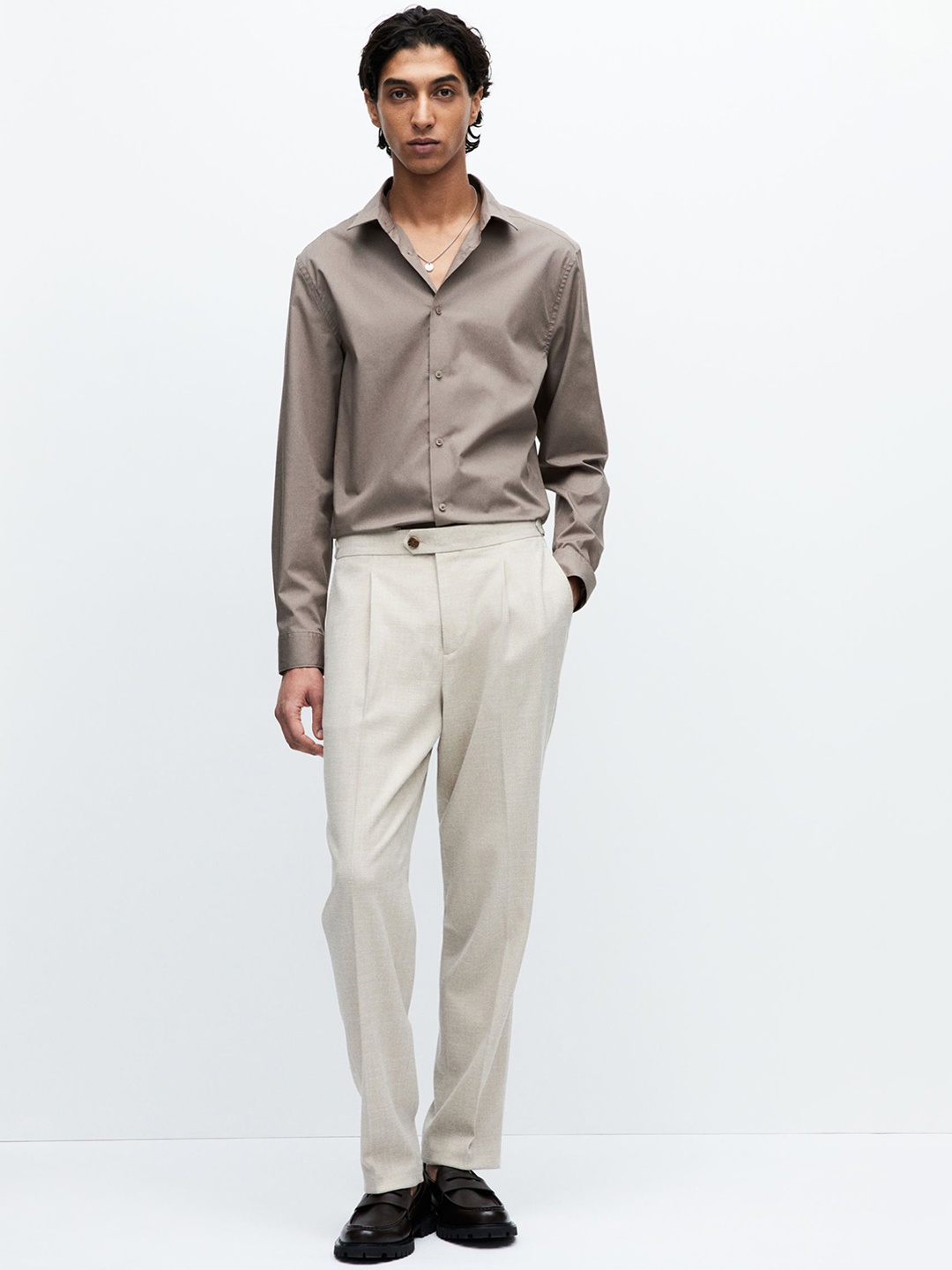 

H&M Regular Fit Suit Trousers, Beige