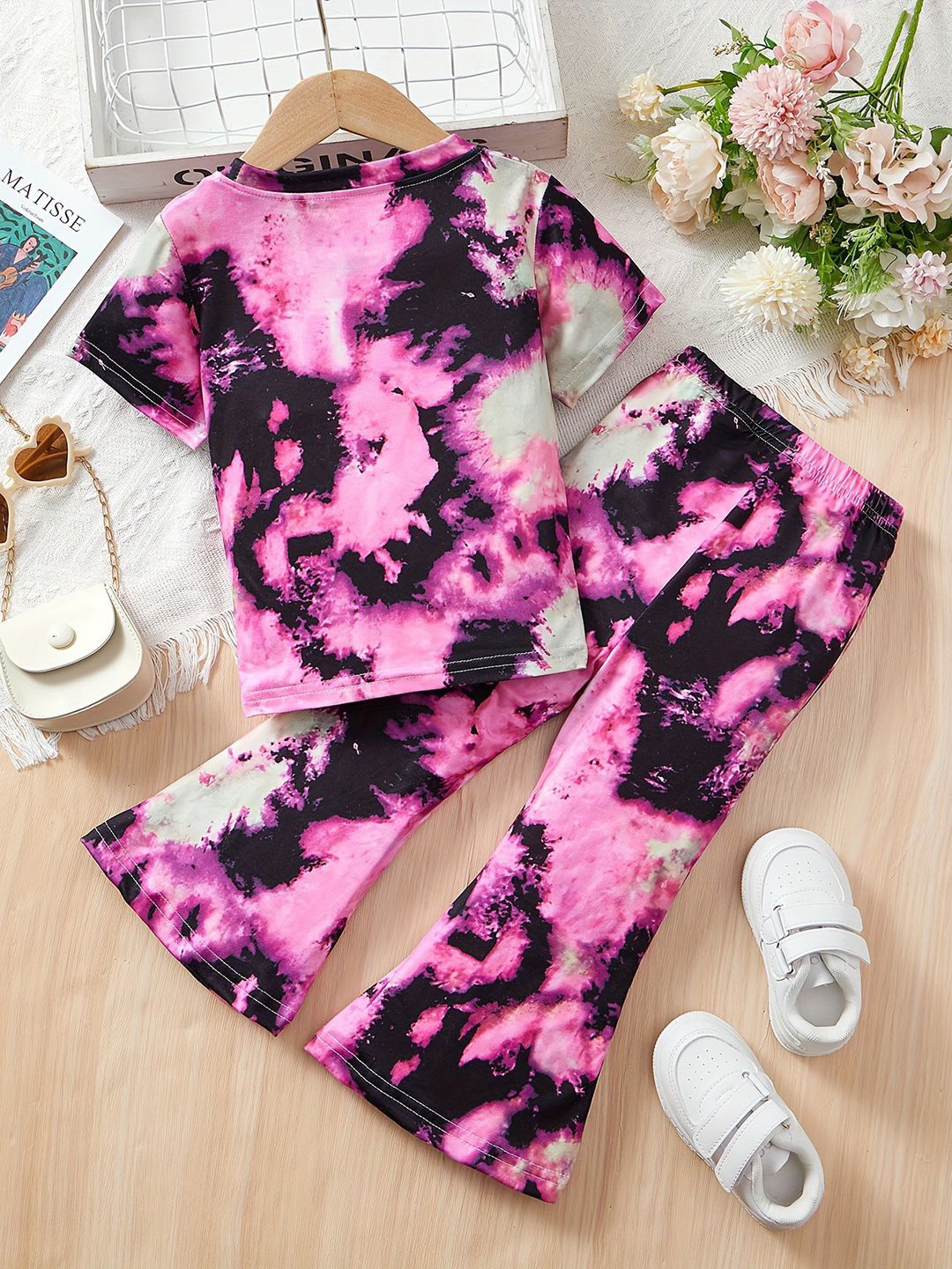 

YK Girls Dyed T-shirt with Trousers, Pink